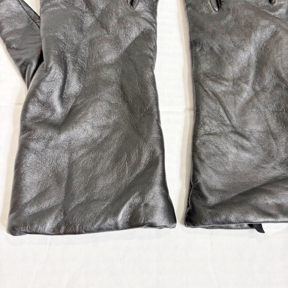 L.L. Bean Leather and Lamsbswool Cashmere Gloves Black Size Small Tan Lining - Picture 3 of 9